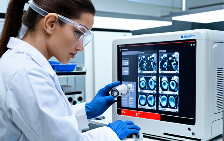 **A laboratory scientist in a clean, modern lab environment, carefully analyzing samples using advanced equipment. Focus on precision and cutting-edge technology, reflecting automation and molecular diagnostics.**