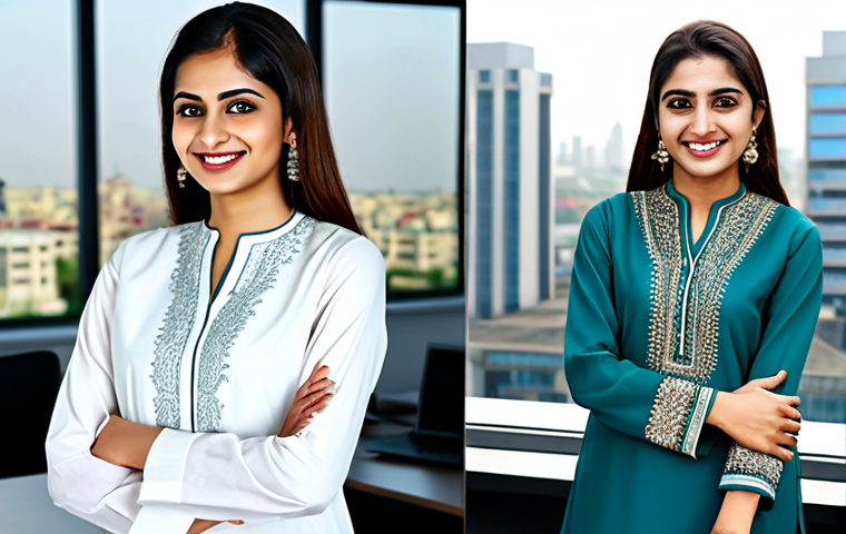 Confident Professional**

"A Pakistani woman in her late 20s, smiling warmly, dressed in a shalwar kameez appropriate for a professional setting (e.g., subtle embroidery, modest neckline), standing in a modern office with a cityscape visible in the background. She has perfect anatomy, correct proportions, well-formed hands, natural body proportions, fully clothed, professional. The image should convey confidence and competence. Safe for work, appropriate content, family-friendly, modest."

**