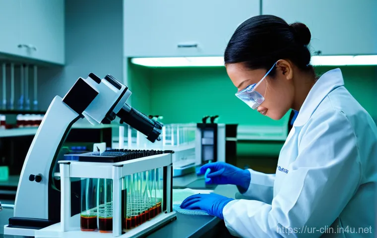 임상병리사의 하루 일과 - **Prompt:** A close-up, dynamic shot of a Medical Laboratory Technologist (MLT) in a sterile chemist... 임상병리사의 하루 일과 - **Prompt:** A close-up, dynamic shot of a Medical Laboratory Technologist (MLT) in a sterile chemist...