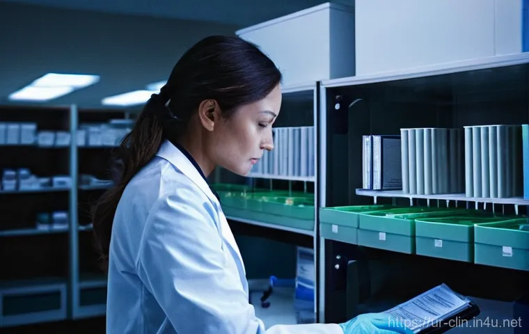 임상병리사의 주 52시간 근무제 - Image Prompt 1: The Overworked Technologist** 임상병리사의 주 52시간 근무제 - Image Prompt 1: The Overworked Technologist**