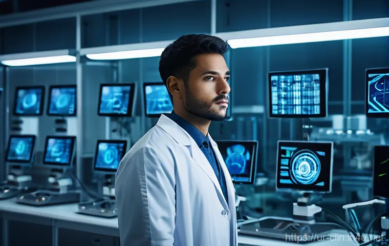 임상병리사 재직자의 퇴사 이유 - **Prompt:** "A middle-aged clinical pathologist, female, deeply focused as she examines a slide unde...